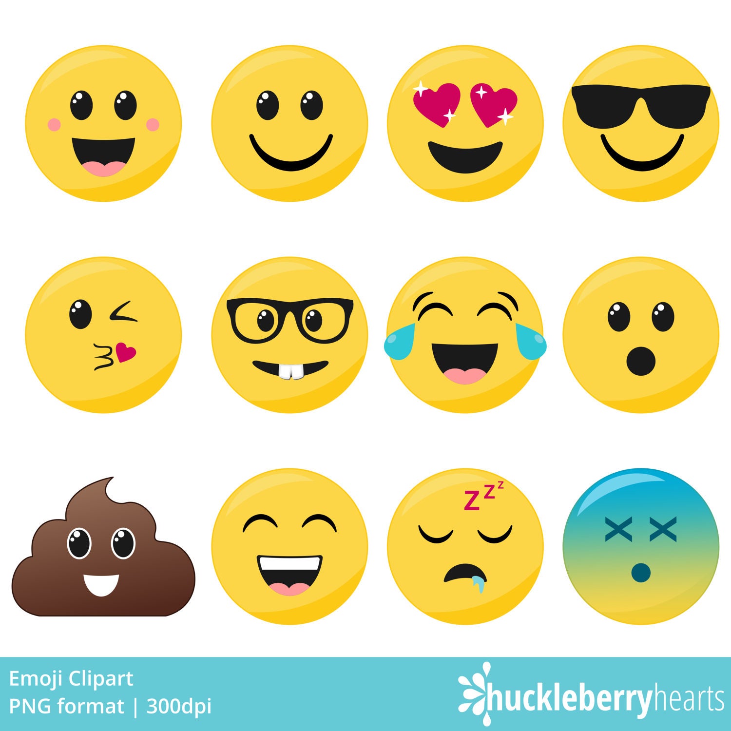 Emoji Clipart, Smiley Face Clipart, Faces, Printable, Commercial Use.