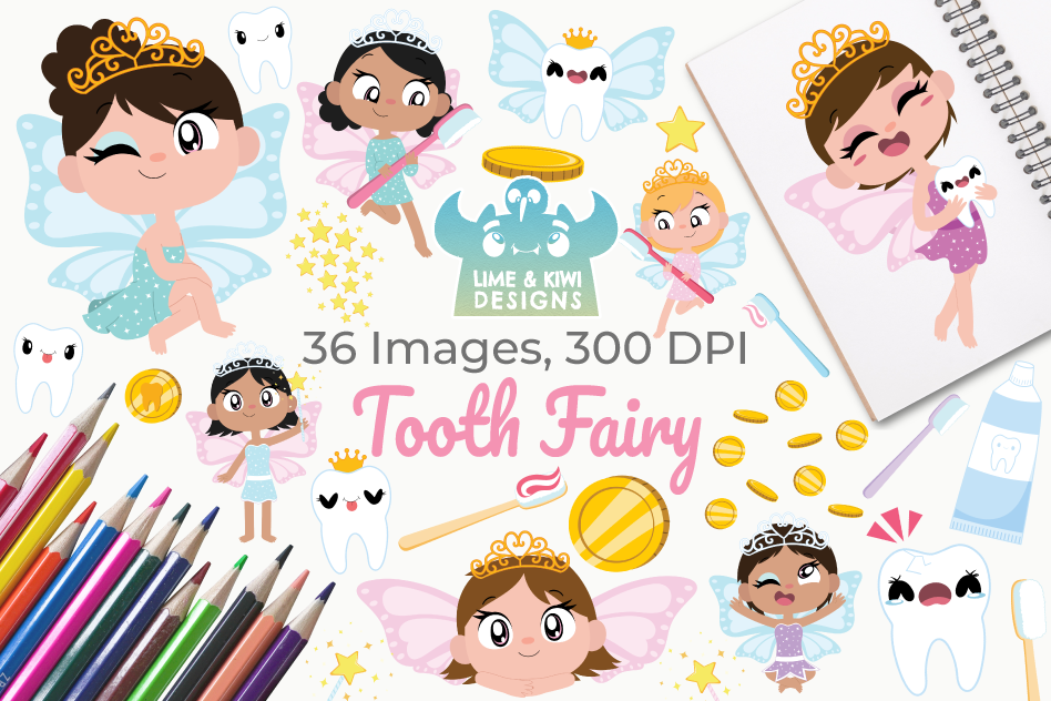 Tooth Fairy Clipart, Instant Download Vector Art.