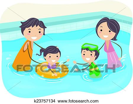 Stickman Family Swimming Pool Clipart.