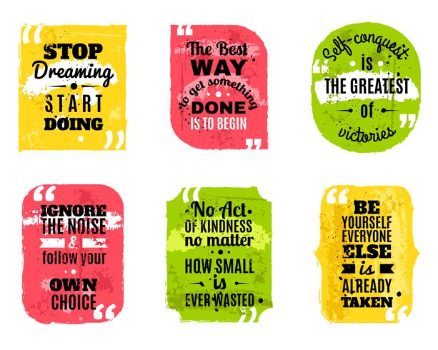 Famous quotes colored textured icons set.