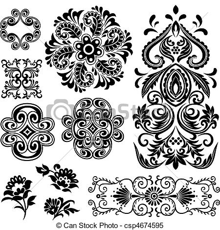 Vecteur Clipart de tourbillon, floral, conception, fantaisie.