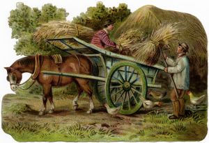 Victorian farm scene, vintage farm clip art, horse drawn.