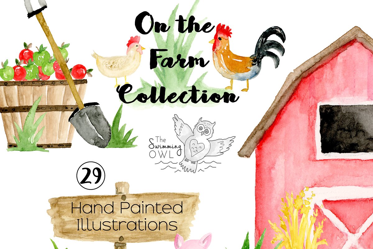 Farm Watercolor Clipart.