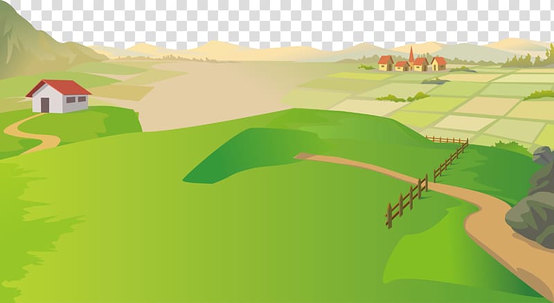 Farm and houses graphic, Natural landscape Cartoon Nature.