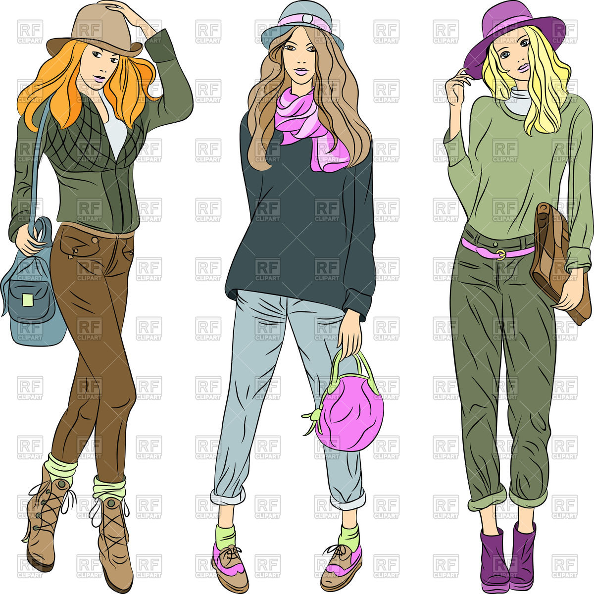 Cartoon beautiful fashion girls.