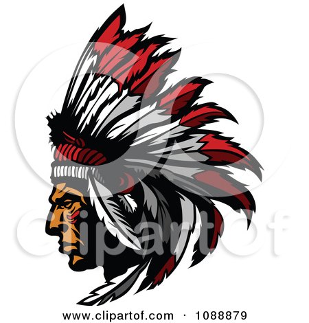 Clipart Native American Chief Profile With A Feather Headdress.