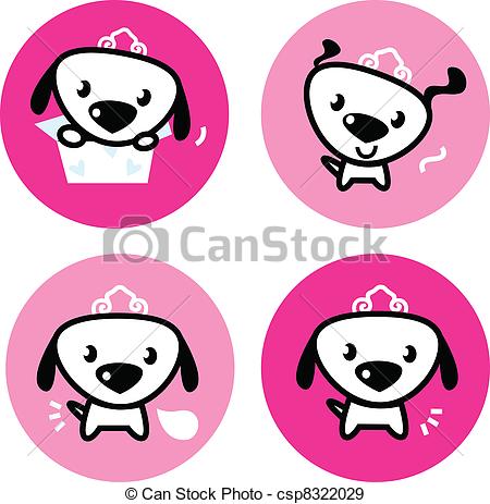 EPS Vectors of Cute female dog with crown pink icons or buttons.