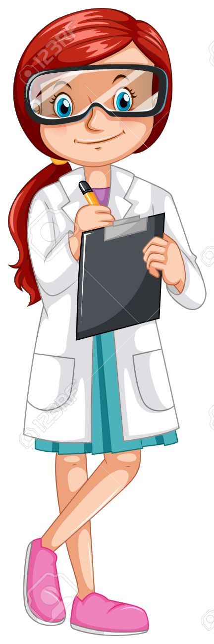 Female scientist recording experiment illustration.