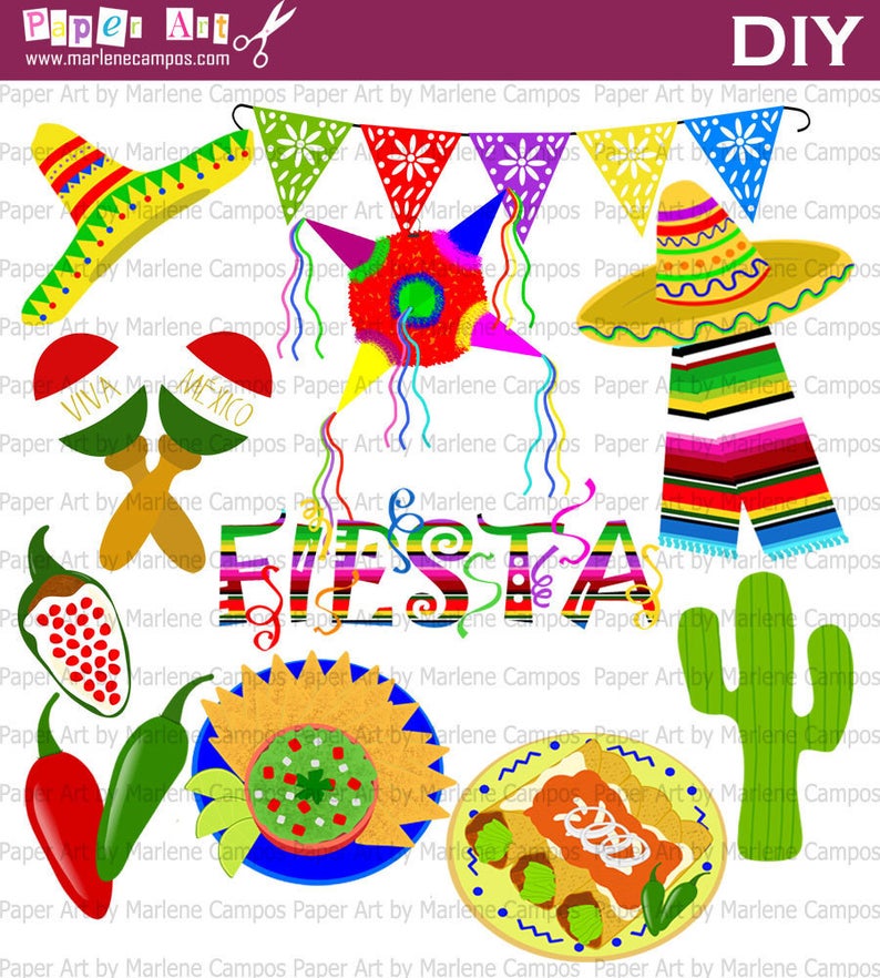 Mexican Fiesta Clip Art, Mexican fiesta party, 5 de mayo clip art, Mexican  Party Clip Art, digital images, scrapbooking.