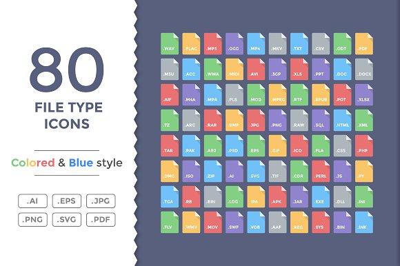 80 Flat File Type Icons.