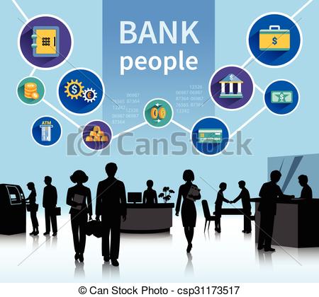 Vector Clip Art of Financial world bank people concept banner.