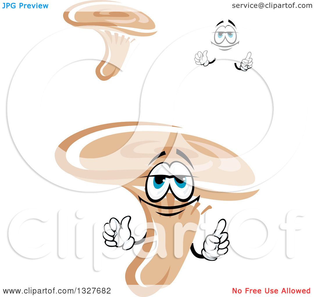 Clipart of Cartoon Saffron Milk Cap or Red Pine Mushrooms, Face.