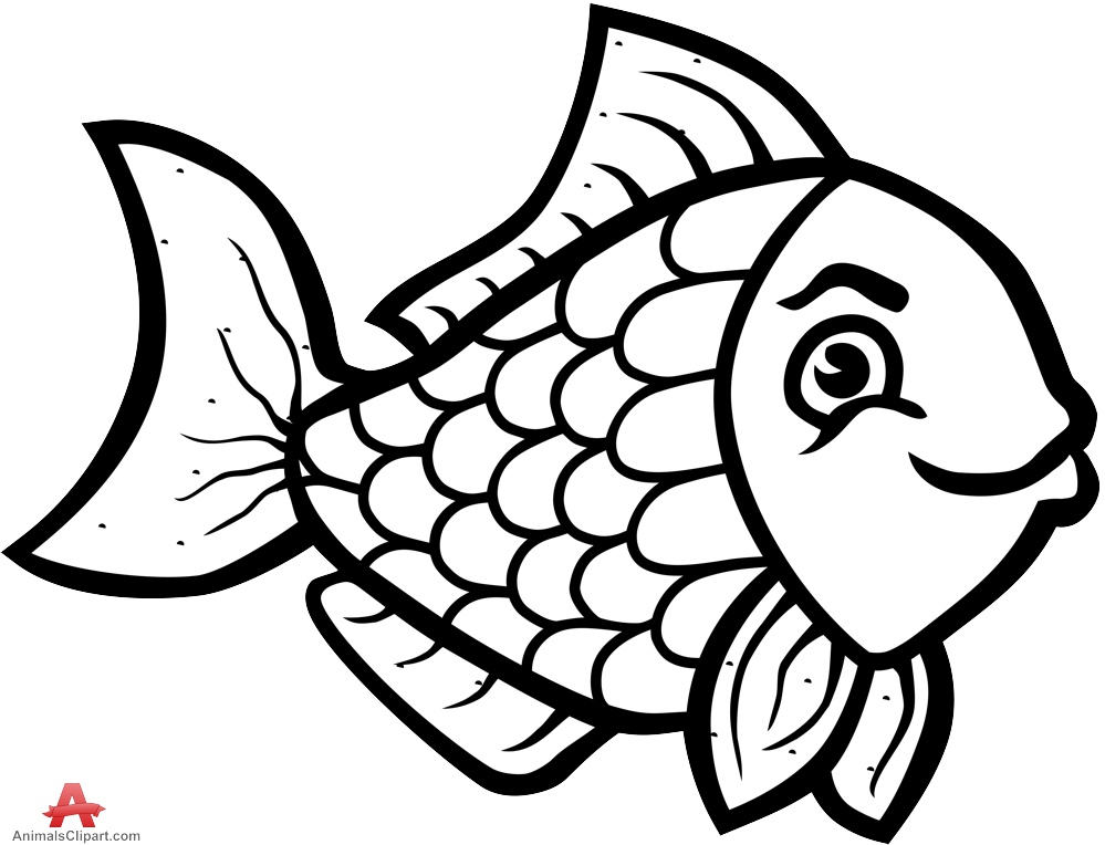 Beautiful Fish Clipart Outline Design in Black and White.