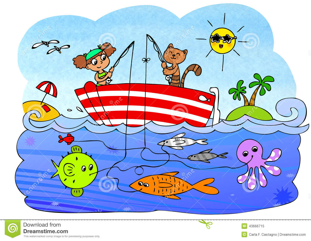 Fish Boat Game For Children Stock Illustration.