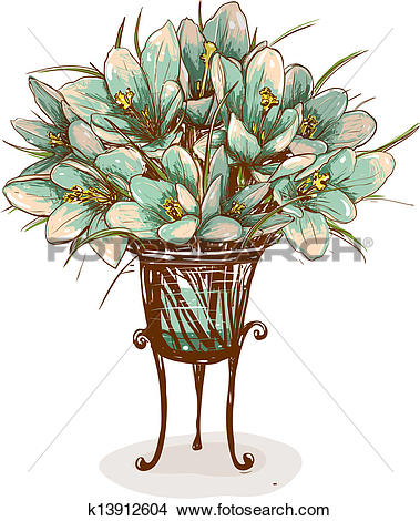 Clipart of Vintage Flowers in Vase Composition k13912604.