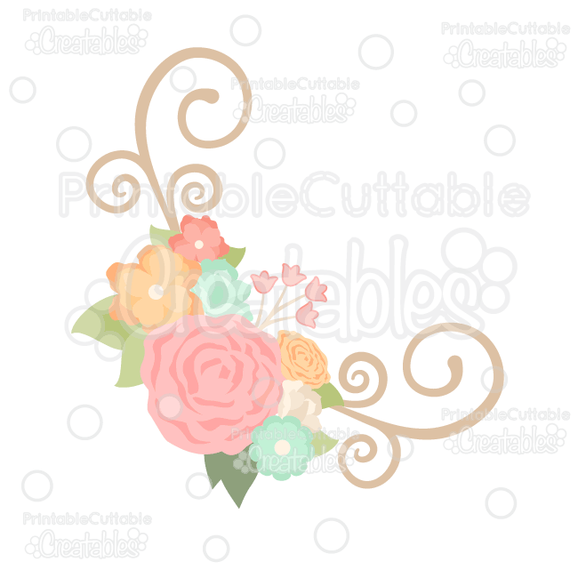 Spring Flower Flourish Corner SVG Cut File & Clipart Silhouette.