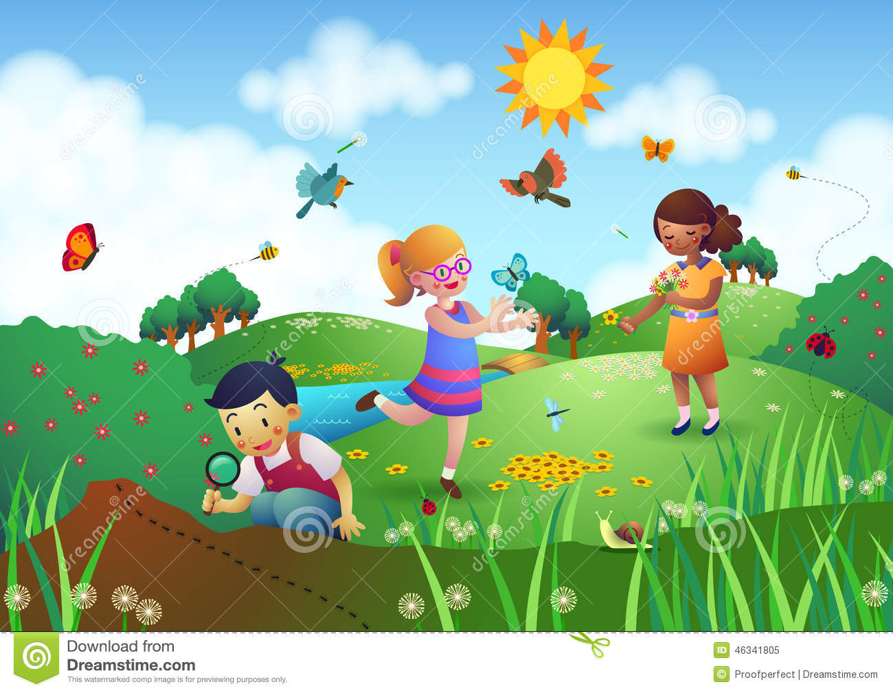 Trees flowers animals butterflies insects clipart for kids.