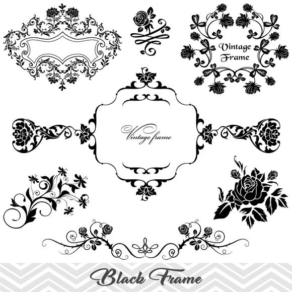 Flower Frame Border Clipart, Flower Flourish Swirl Frame Clip Art,  Scrapbook Embellishment Decor, 00020.