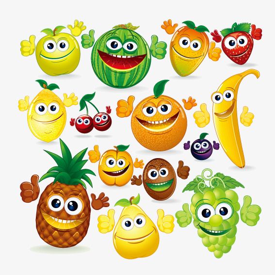 Thumbs Up Cartoon Fruits Collection, Cartoon Clipart, Vector.