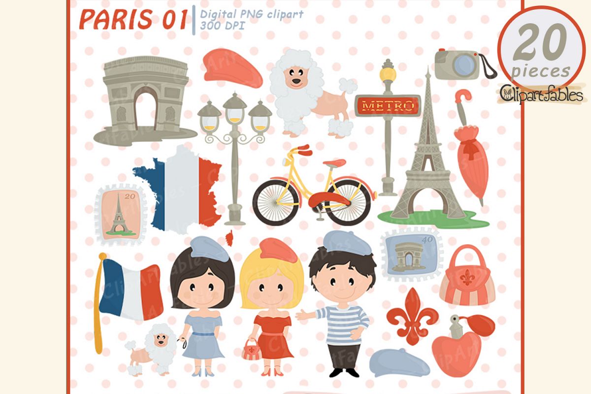 PARIS clipart, Cute Eiffel tower, Travel clip art, France.