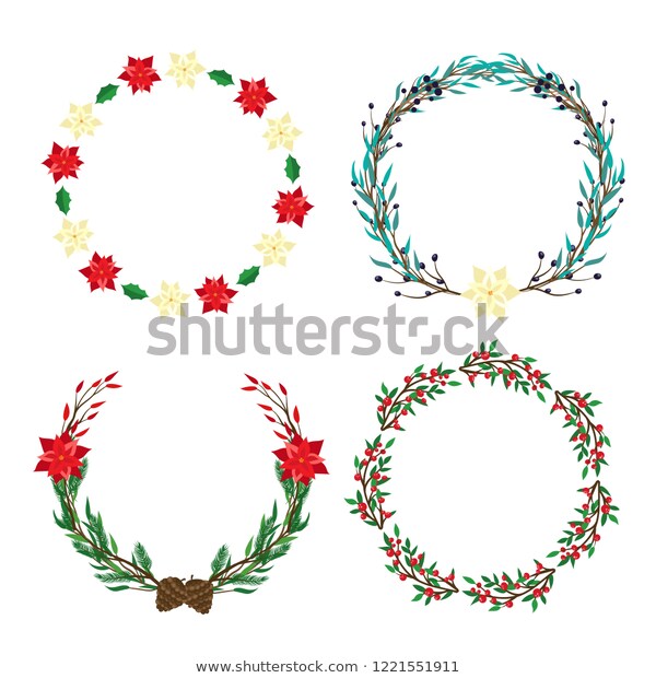 Christmas Wreath Clipart Frame Poinsettia Leaves Stock Vector.