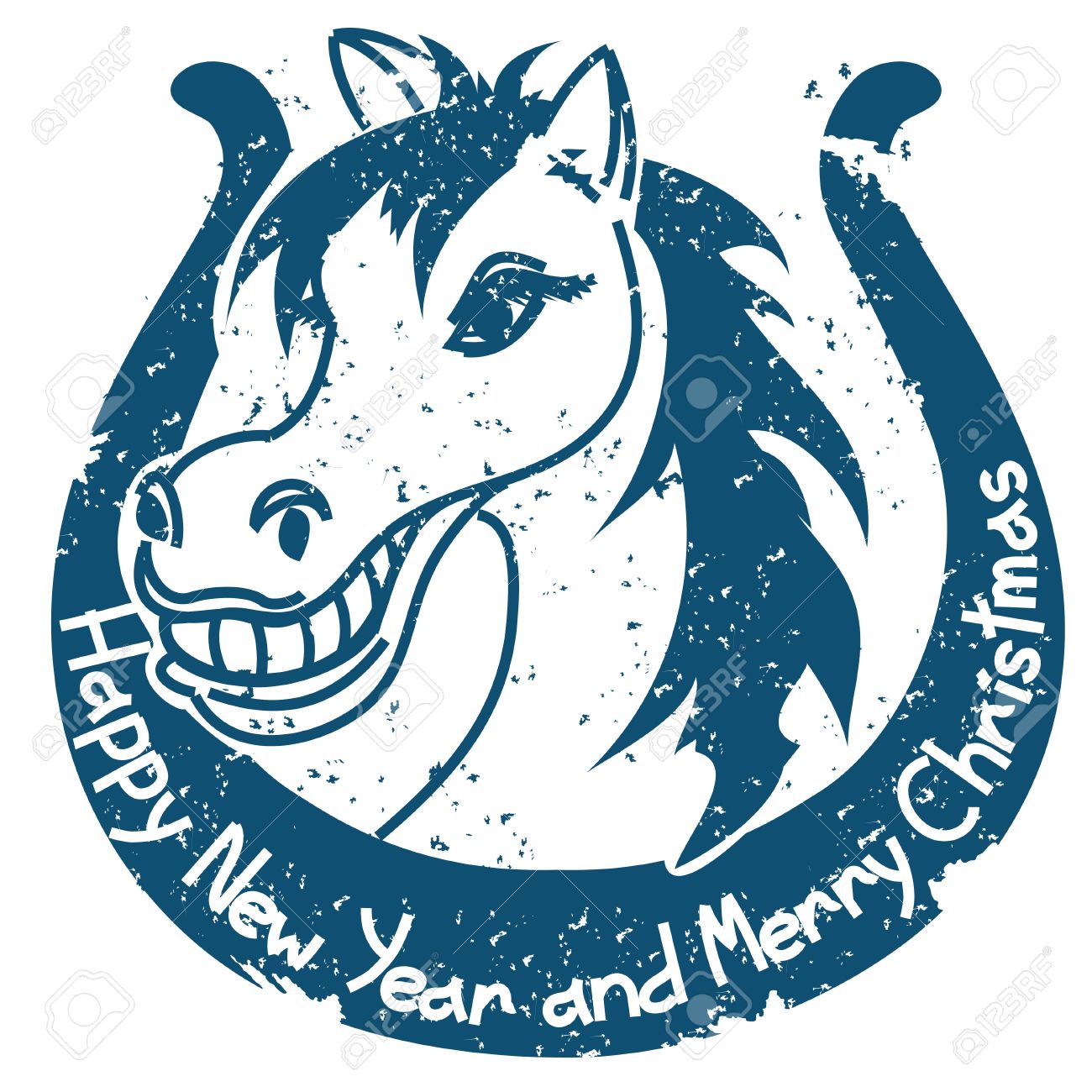 New Year and Christmas stamp with horse and horseshoe.