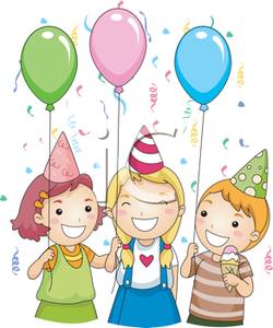 Children with Balloons and Party Hats At a Birthday Party.