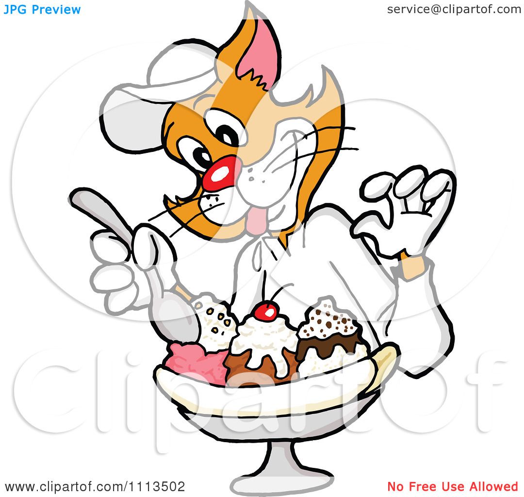 Clipart Ginger Cat Eating A Banana Split.