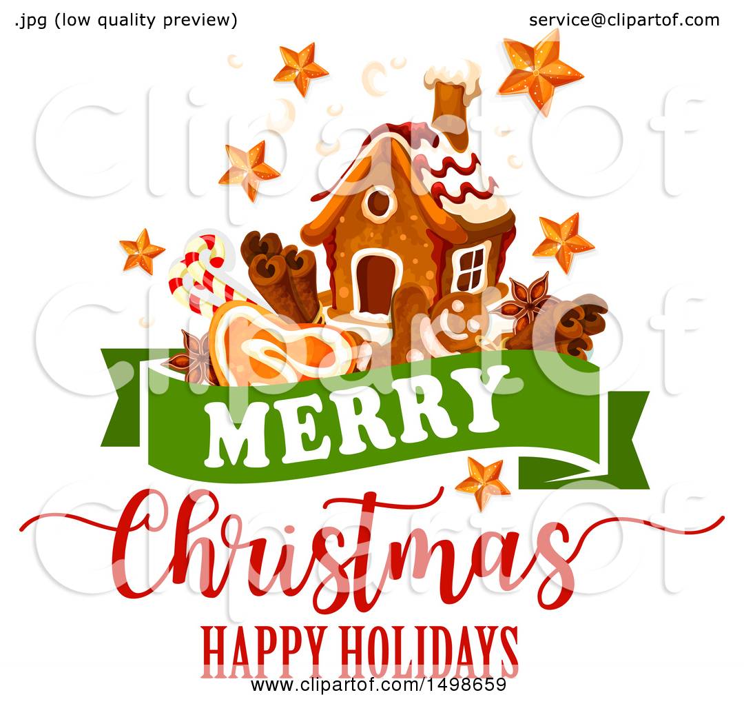 Clipart of a Merry Christmas Happy Holidays Greeting with a.