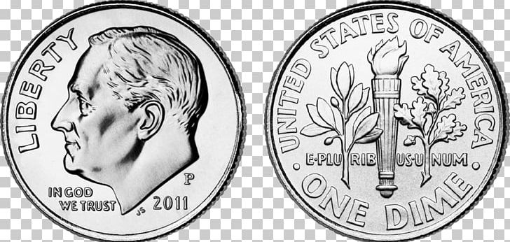 Dime Penny Coin Quarter United States Dollar PNG, Clipart, Black And.