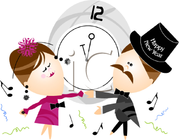 Happy New Year Couple Dancing Clipart Illustration.