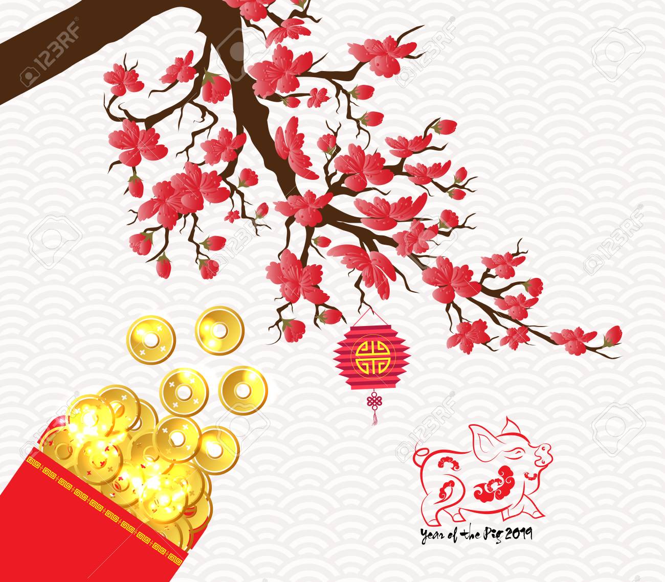 Chinese new year 2019 plum blossom red packet.