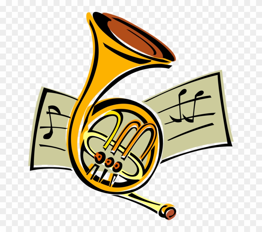 Vector Illustration Of French Horn Brass Musical Instrument.