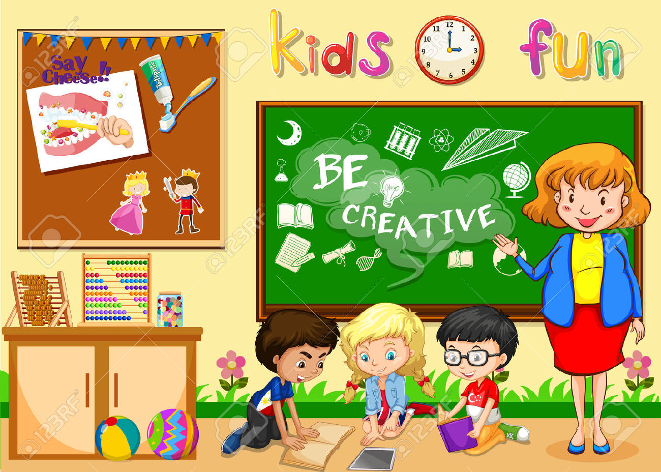 Kids Playing In Classroom Clipart.