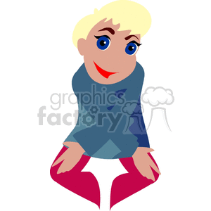 A Blonde Boy Doing a Funny Dance Move with his Knees clipart. Royalty.