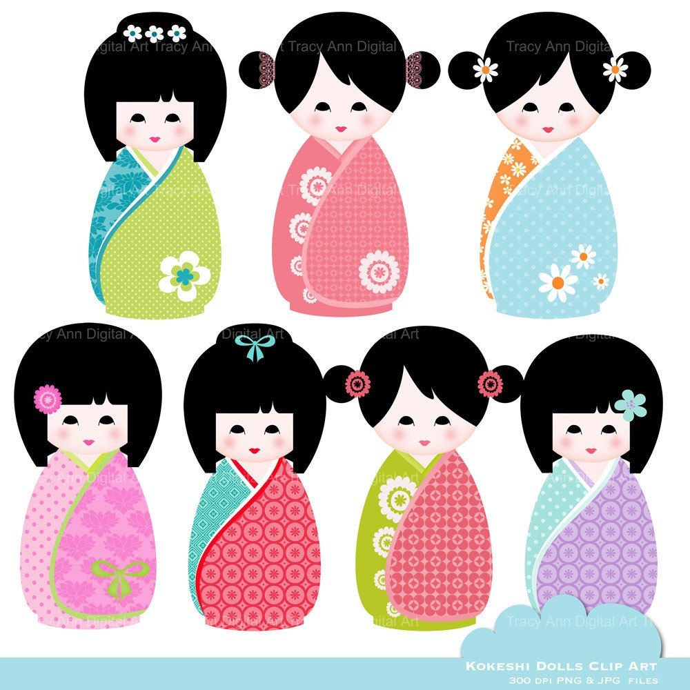 Kokeshi Dolls Clip Art.