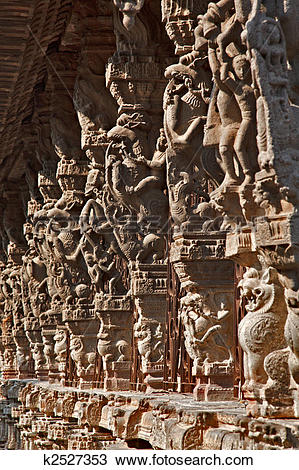 Stock Photo of Ancient stone carvings in Varadaraja Temple.