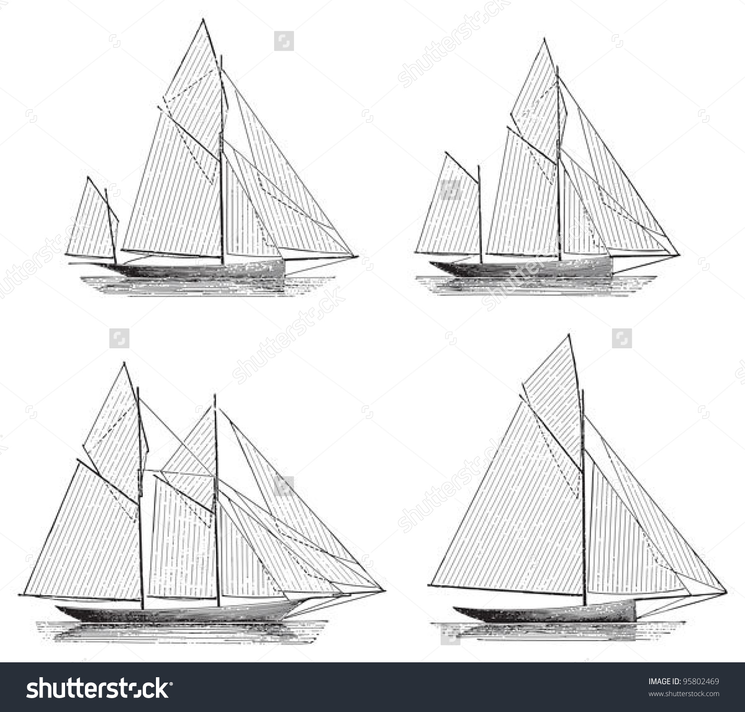 Sailing Boat Yawl Ketch Schooner Sloop Stock Vector 95802469.