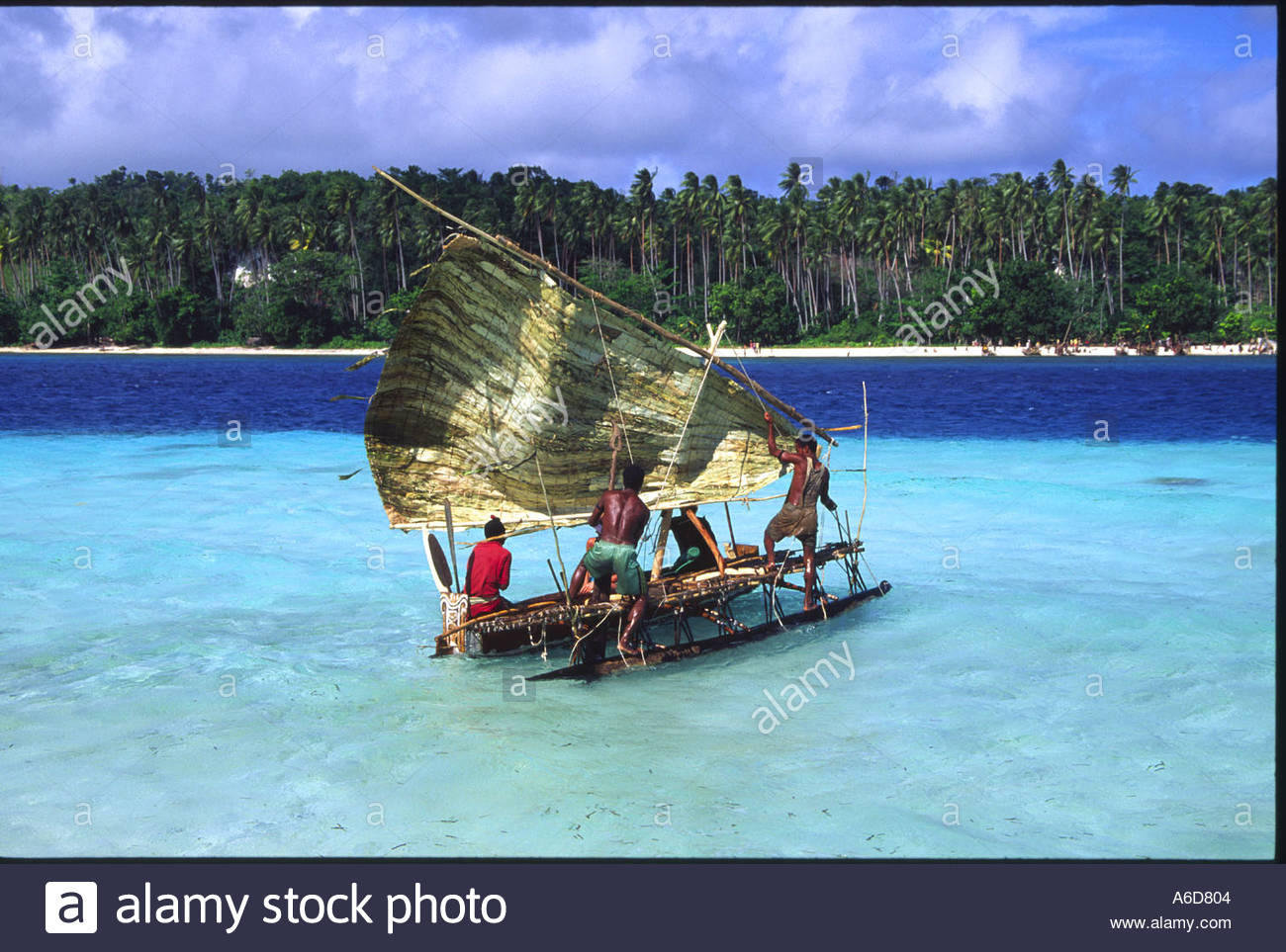 Sailing canoe Kitava Trobriand islands Papua New Guinea Stock Photo.