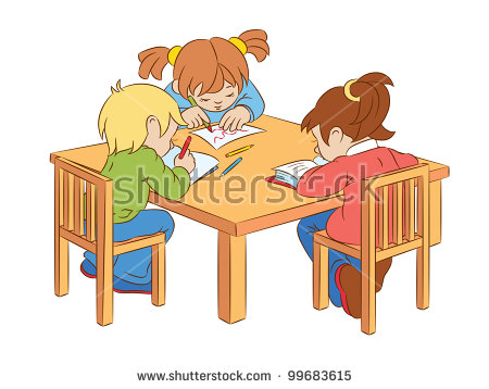 Children working at table clipart.