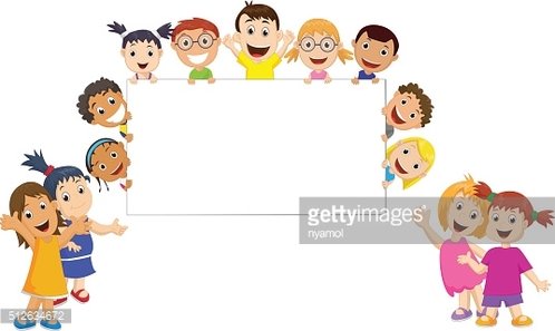 Group of Children Holding and Showing A Blank Sign premium clipart.