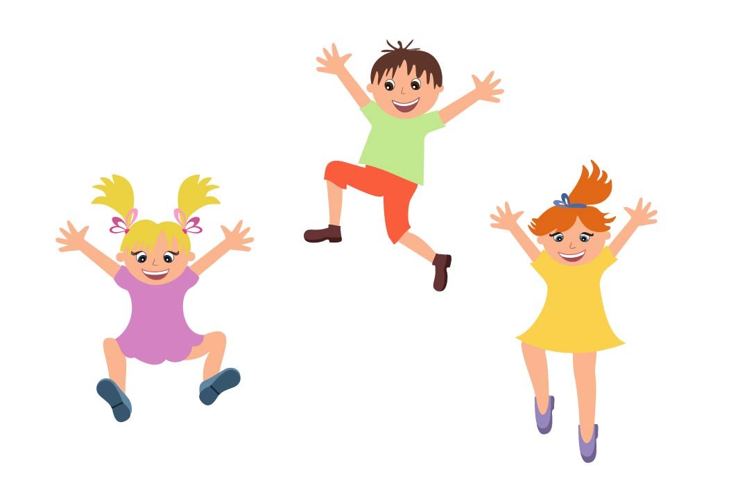 Happy kids jumping isolated.