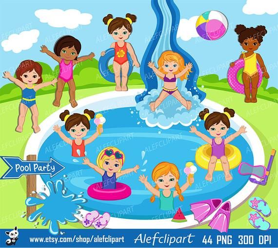 Pool Party Clipart, Pool party clipart , Swim Girls Digital.