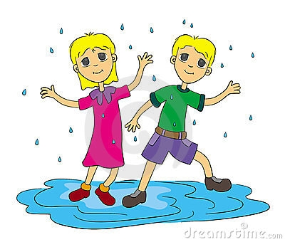 Children Playing In The Rain Clipart.