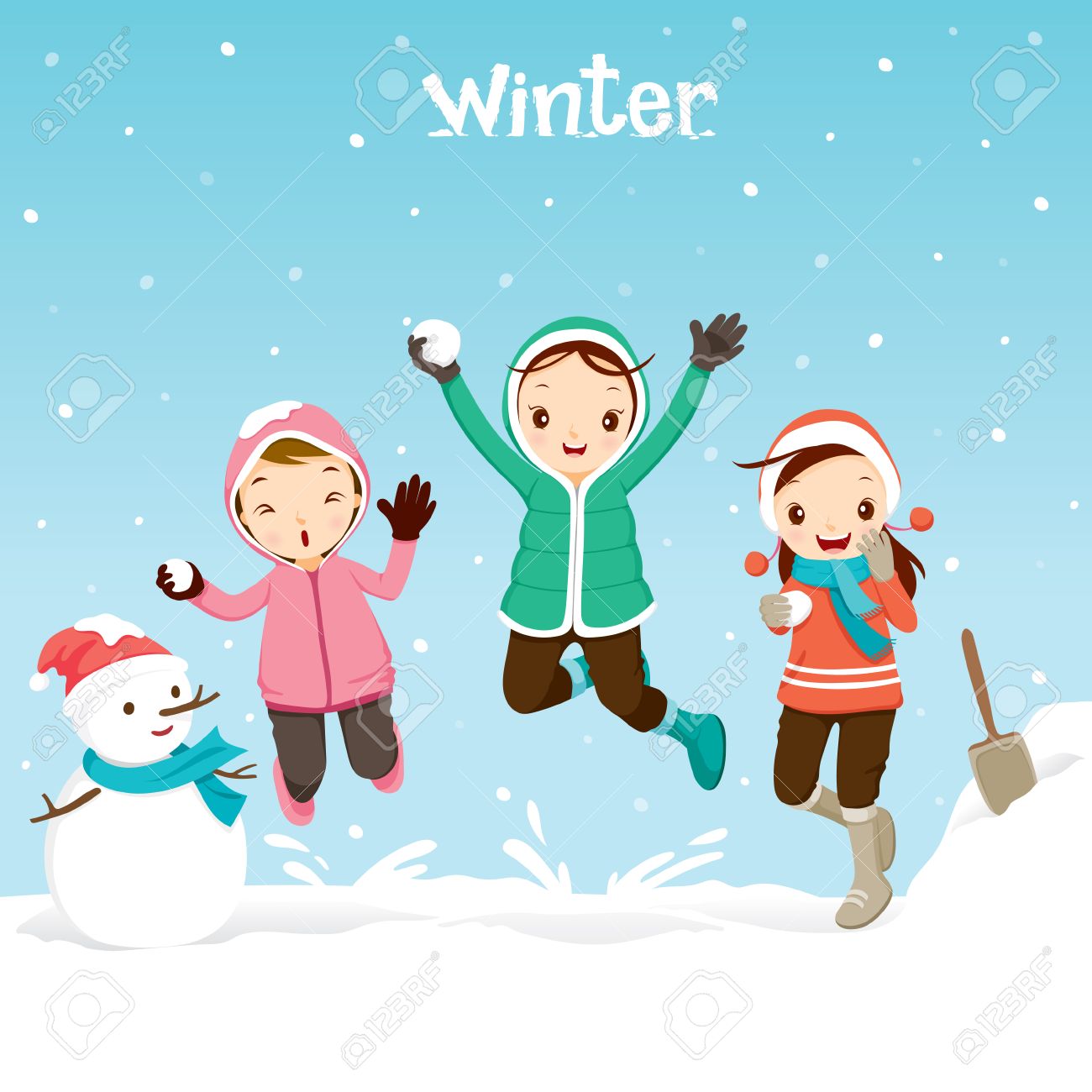 Children Playing Snow Together, Activity, Travel, Winter, Season,...