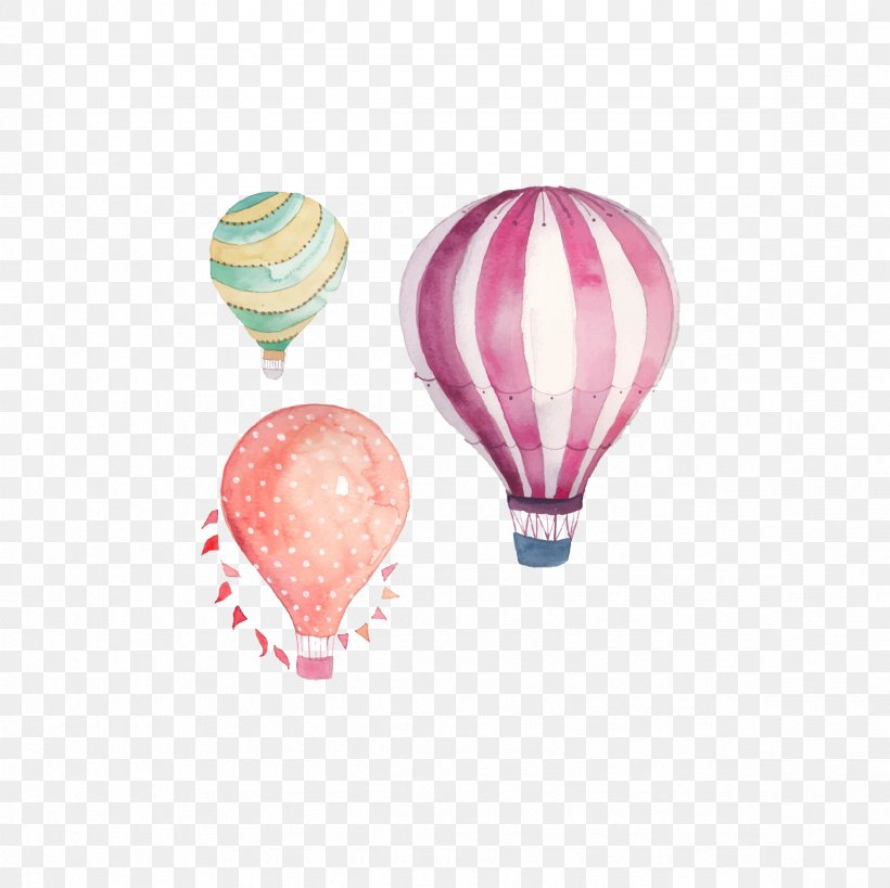 Hot Air Balloon Watercolor Painting Clip Art, PNG.