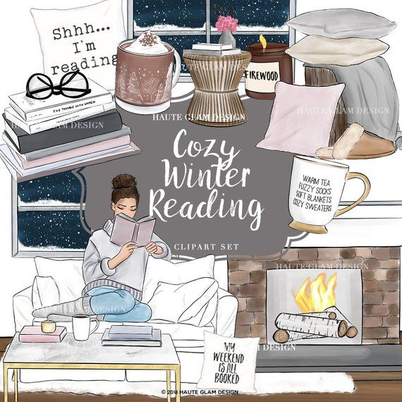 Cozy Winter Reading Clipart, Bookworm, Cozy Clip Art, Cozy.