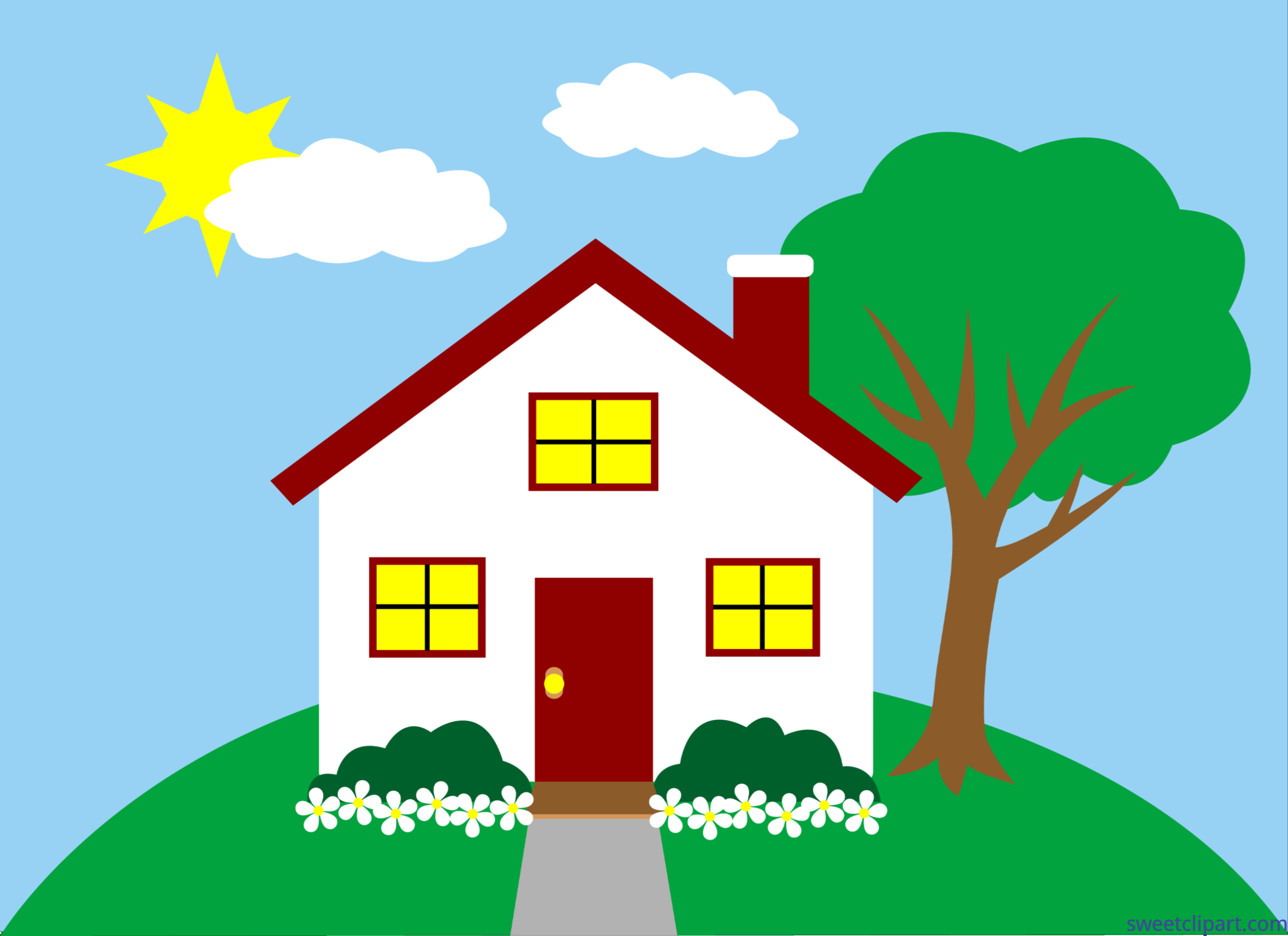 At Clipart House On Hill Scene Color 2 Clip Art.