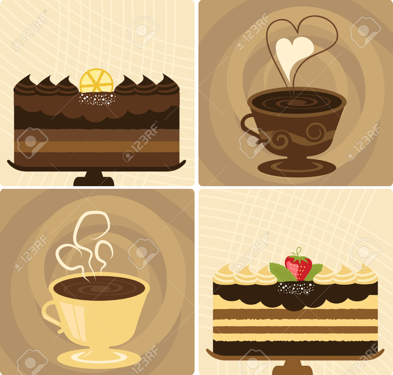 Coffee Cup With Delicious Chocolate Holiday Cake Royalty Free.