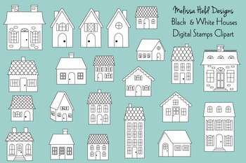 Black & White House Digital Stamps Clipart.